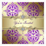Purple Gold Damask Purple Party Custom Announcements
