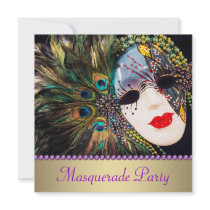 Purple Gold Peacock Feather Mask Masquerade Party