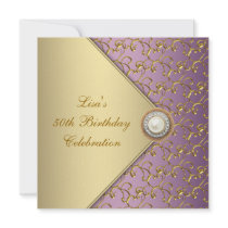Purple Gold Pearl Womans 50th Birthday Party Personalized Invites