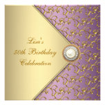 Purple Gold Pearl Womans 50th Birthday Party Personalized Invites