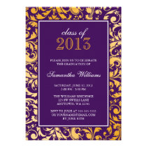 Purple Gold Swirl Damask Graduation Announcement invitations