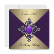 Purple Gold Womans 50th Birthday Party Custom Invite