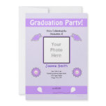 Purple Graduation Photo Smiley Flowers and Caps Custom Announcement