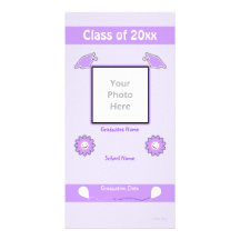 Purple Graduation Smiley Flowers and Caps Photo Card Template
