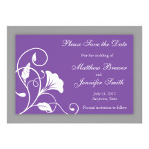 Purple & Gray Save the Date Wedding Announcement