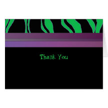 Purple, Green and Black Zebra Stripe Thank You Cards