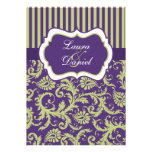 Purple, Green, and White Damask Wedding Invitation