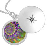 Purple & Green Bokeh Fractal Pattern Pendant