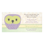 Purple & Green Owl 1st Birthday Party Invite Customized Photo Card