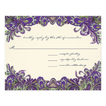 Purple & Green Peacock Wedding Invitations