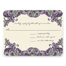 Purple & Green Peacock Wedding RSVP Custom Announcements
