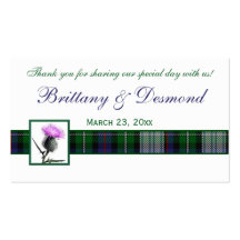 Purple, Green, White Tartan and Thistle Favour Tag Business Card Template