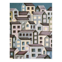 purple/grey buildings post card