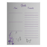 Purple Grey Butterfly Floral Guest Book Paper Letterhead Design