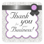 Purple & Grey Damask "Thank you for your Business" Sticker