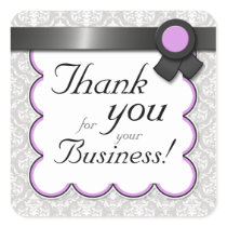 Purple & Grey Damask "Thank you for your Business" Sticker