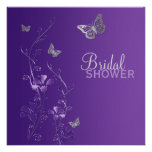 Purple Grey Floral Butterfly Bridal Shower Invite