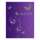 Purple, Grey Floral with Butterflies RSVP Card 2 Personalized Announcement