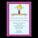 Purple Gymnastics Stick Figure Birthday Invitation invitations