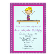 Purple Gymnastics Stick Figure Birthday Invitation