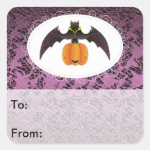 Purple Hairy Halloween Bat Gift Tags Sticker