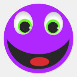PURPLE HAPPY SMILEY FACE ROUND STICKER