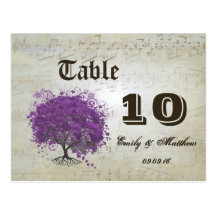 Purple Heart Leaf Tree Table Number Post Cards