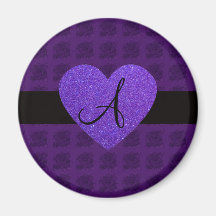 Purple heart monogram roses refrigerator magnet