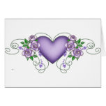 purple heart with roses & vines greeting card