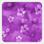 Purple Hearts and Flowers Square Stickers