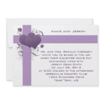 Purple Hearts on Damask Stripes Wedding Invitation