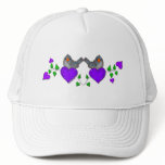 Purple Hearts with Happy Birds Mesh Hat