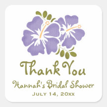 Purple Hibiscus Bridal Shower Favour Stickers Labe