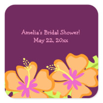 Purple Hibiscus Flower SQUARE Favour Sticker