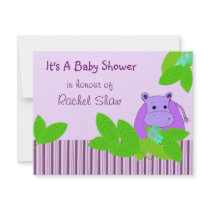 Purple Hippo Baby Shower Invitation