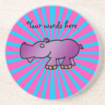 Purple hippo on pink sunburst beverage coasters