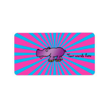 Purple hippo on pink sunburst custom address label