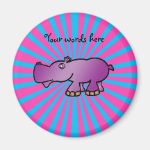 Purple hippo on pink sunburst refrigerator magnet