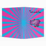 Purple hippo on pink sunburst vinyl binder