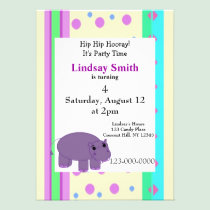 Purple Hippo Party Invitation invitations