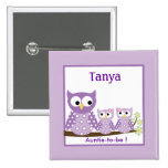 Purple Hoot Owls Baby Shower Name Tag Button buttons