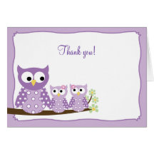 Purple Hoot Owls Folded Thank you note card