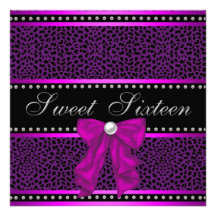 Purple Hot Pink Leopard Sweet 16 Birthday Party Custom Announcement