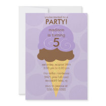 Purple Ice Cream Cone Birthday Invitation