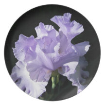 Purple Iris Flower On Black Background Party Plate