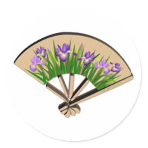 Purple Iris Flowers on Japanese Fan Design