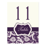 Purple, Ivory, Pink Stripe Damask Table Number Postcards