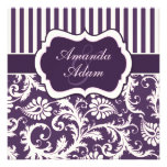 Purple, Ivory, Pink Striped Damask Wedding Invite