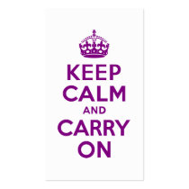 Purple Keep Calm and Carry On Business Card Template