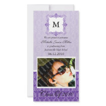 Purple Lace Damask Initial Graduation Photo Card